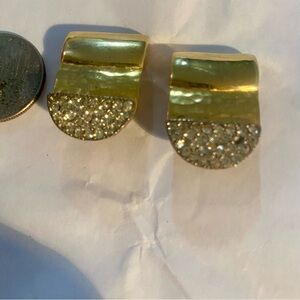 Hell Yeah! Rhinestone Slam Gold Clip-On Earrings